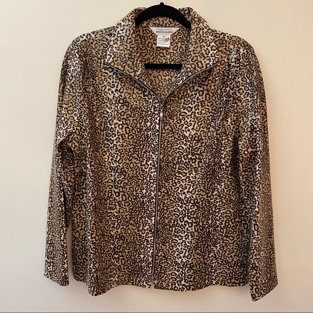 Exclusively Misook animal print clear sequined full zip jacket size medium